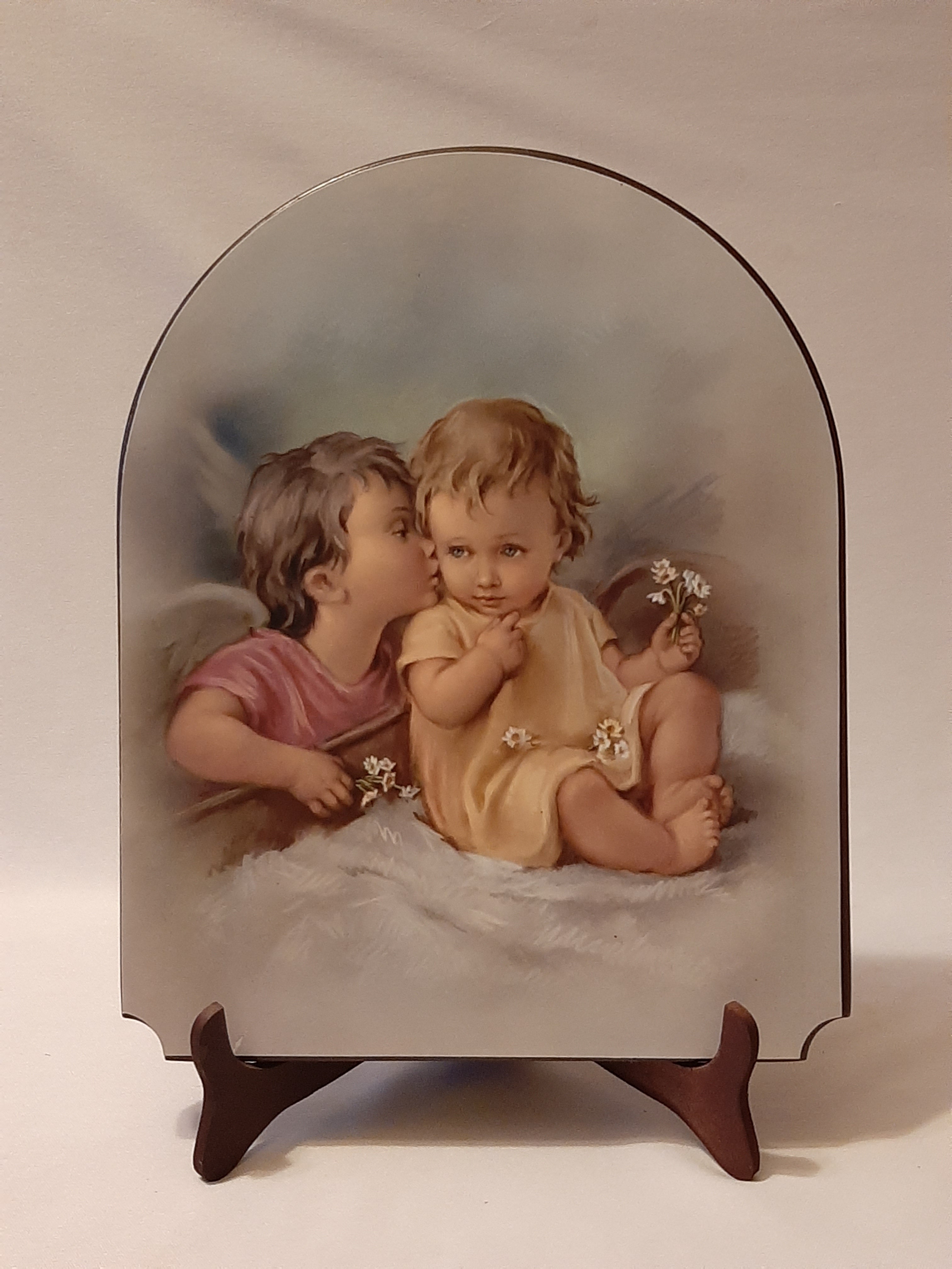 CUADRO   DE  UN ANGEL DE LA GUARDA BESANDO A UN BEBE IMAGEN ITALIANA