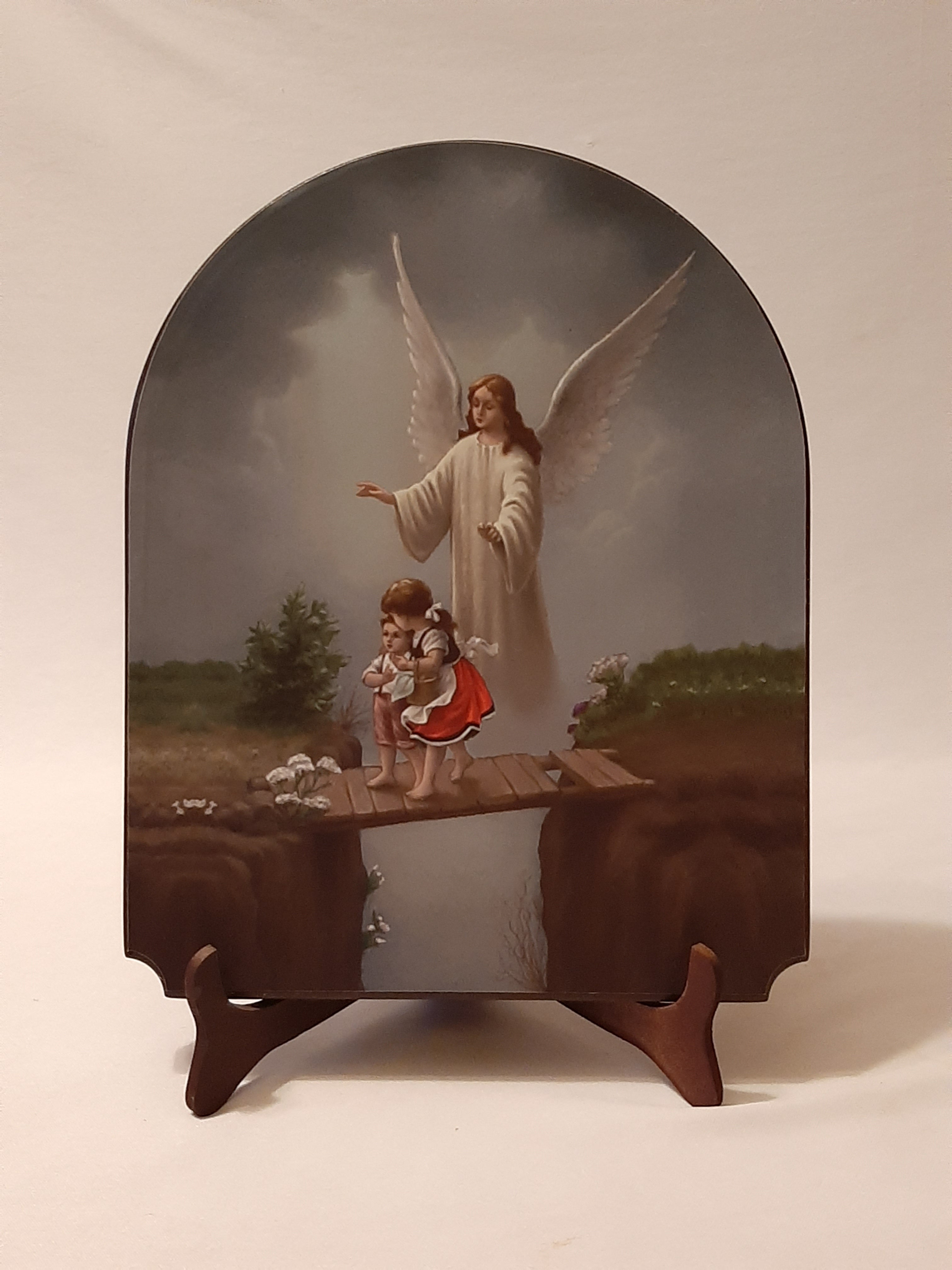 CUADRO CON IMAGEN ITALIANA  DE ANGEL DE LA GUARDA SOBRE PUENTE