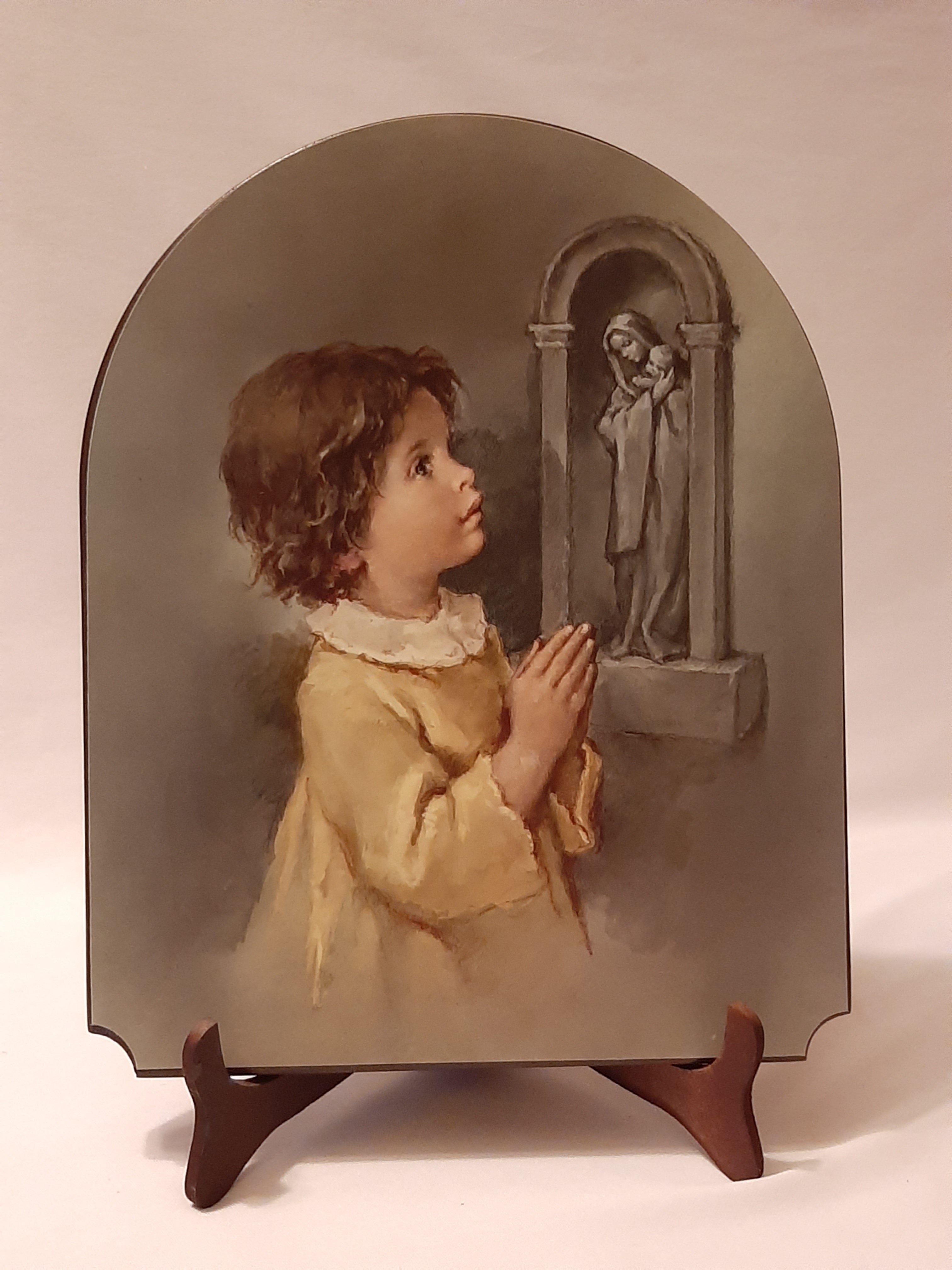 CUADRO CON IMAGEN ITALIANA  DE UNA NIÑA PIADOSA