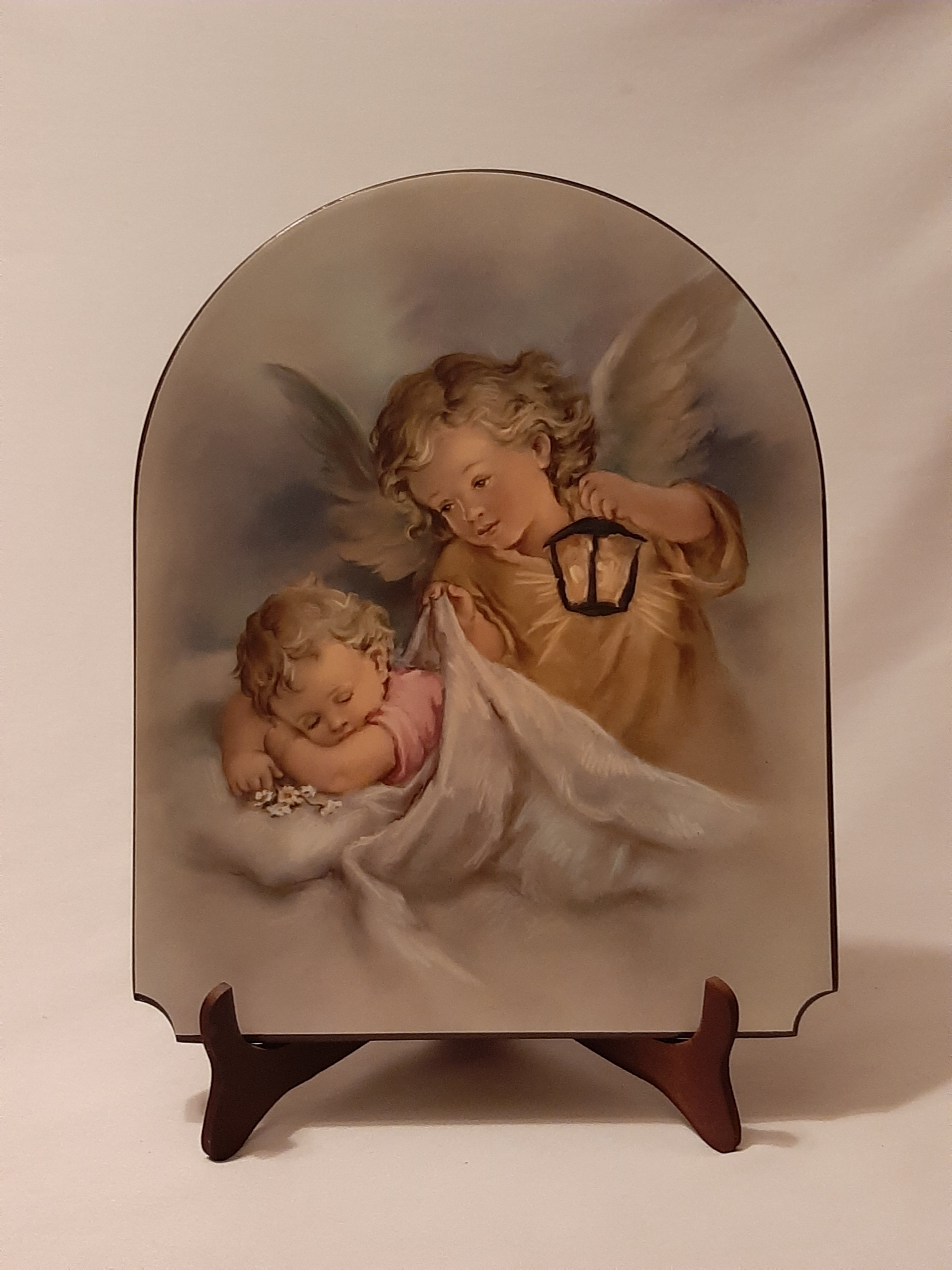 CUADRO  CON IMAGEN ITALIANA DE ANGEL DE LA GUARDA CON LINTERNA