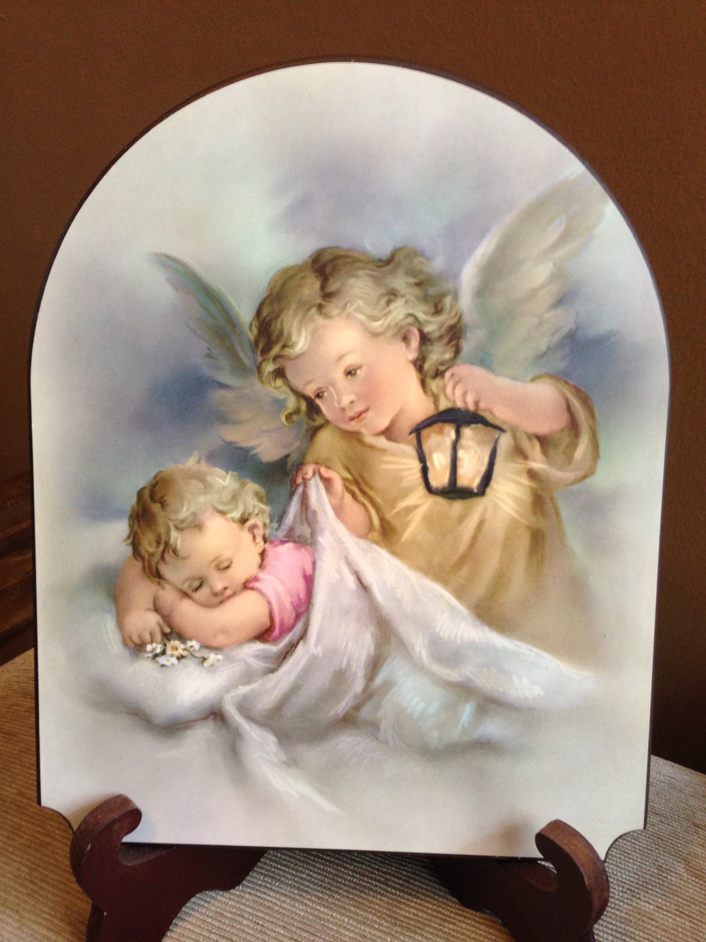 CUADRO  CON IMAGEN ITALIANA DE ANGEL DE LA GUARDA CON LINTERNA