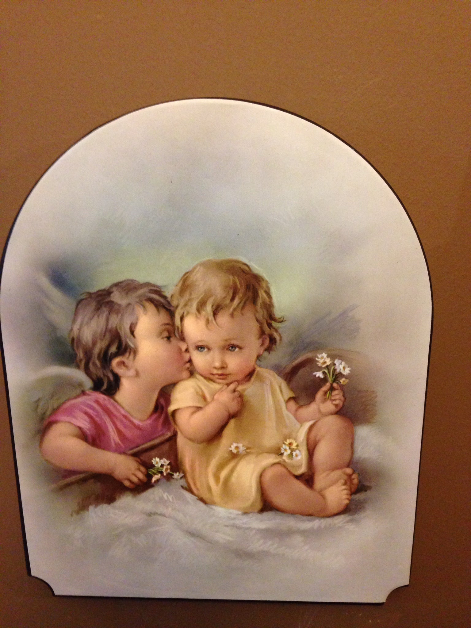 CUADRO   DE  UN ANGEL DE LA GUARDA BESANDO A UN BEBE IMAGEN ITALIANA